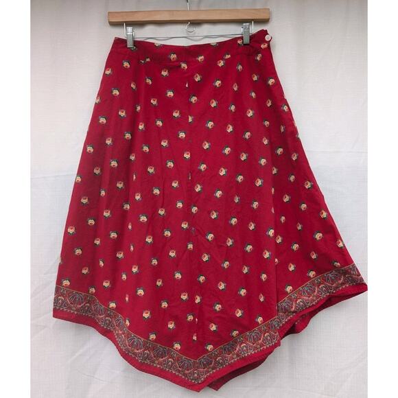 Lauren Ralph Lauren Vintage Womens Red Floral Print Bandana Skirt 14 Preppy Boho - Picture 1 of 6
